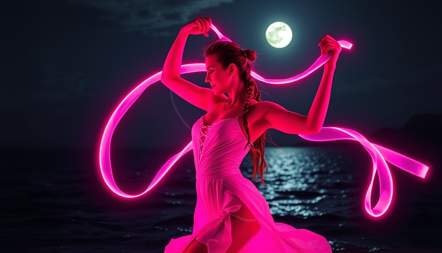 Afro House Jazz dancer performing at night with glowing ribbons.