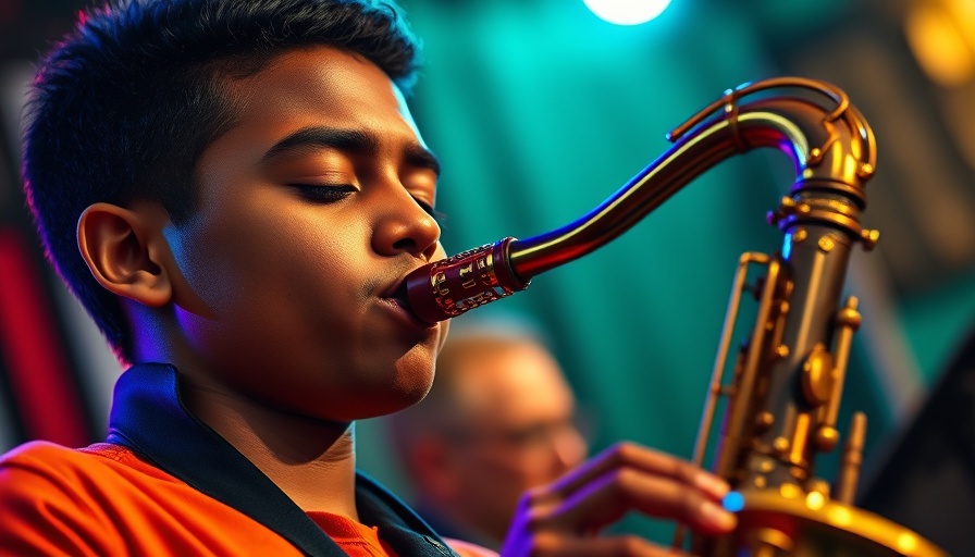 Talented musician playing saxophone in vibrant jazz setting.