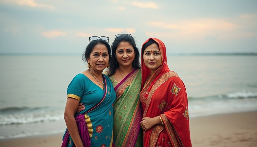 Matrilineal Threads Atlantic Canada: Women in traditional attire by the sea.