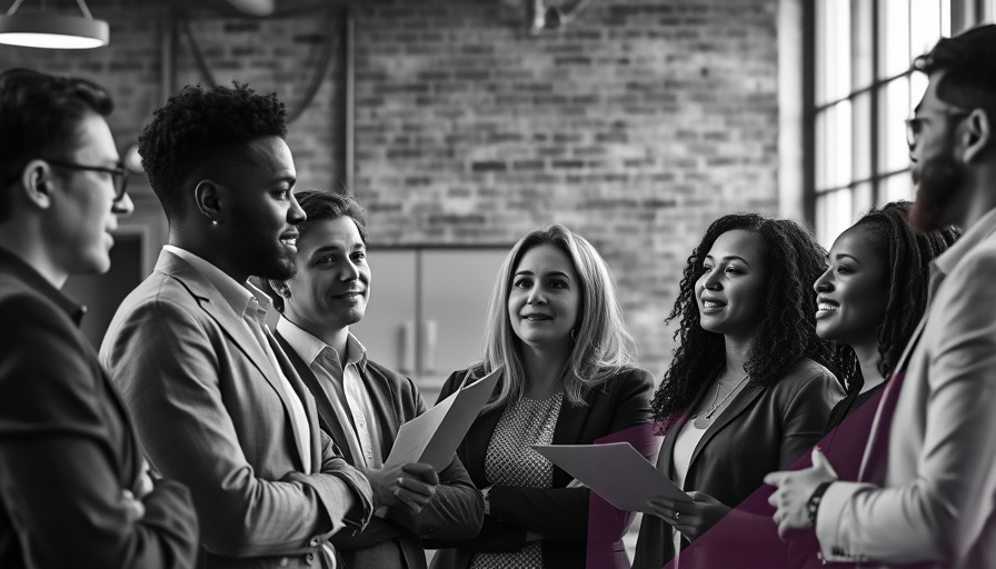 Diverse business team discussing gender diversity decisions.