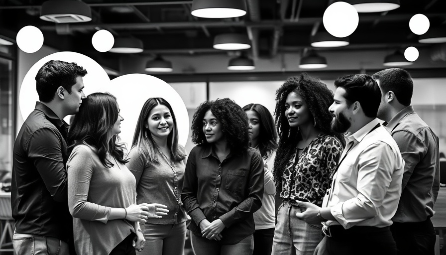 Team discussing gender diversity in a modern office.