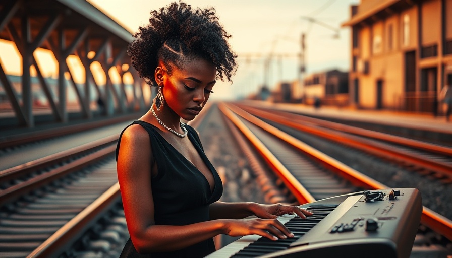 Elegant woman playing keyboard in an abstract setting, Afro Jazz and Amapiano Music.
