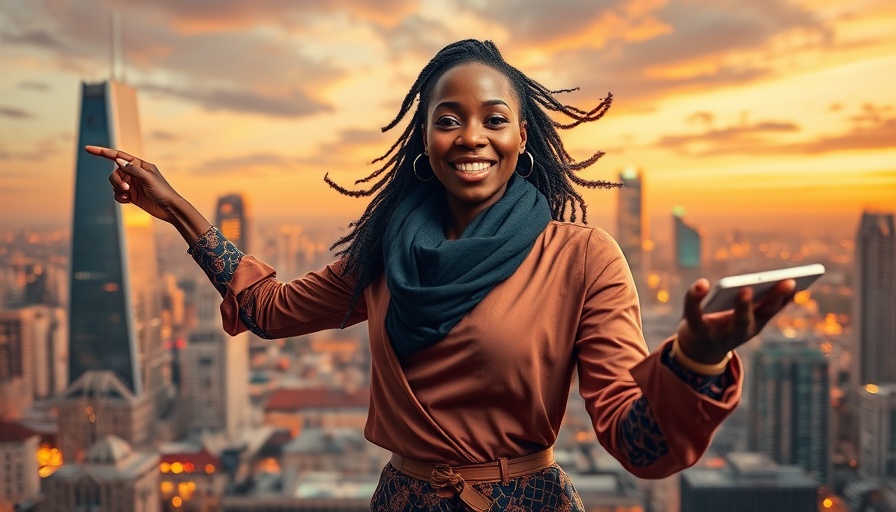 Futuristic scene of African women entrepreneurs using technology.
