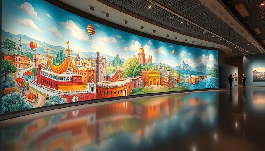 Vibrant mural in Paris modern art museums gallery interior.