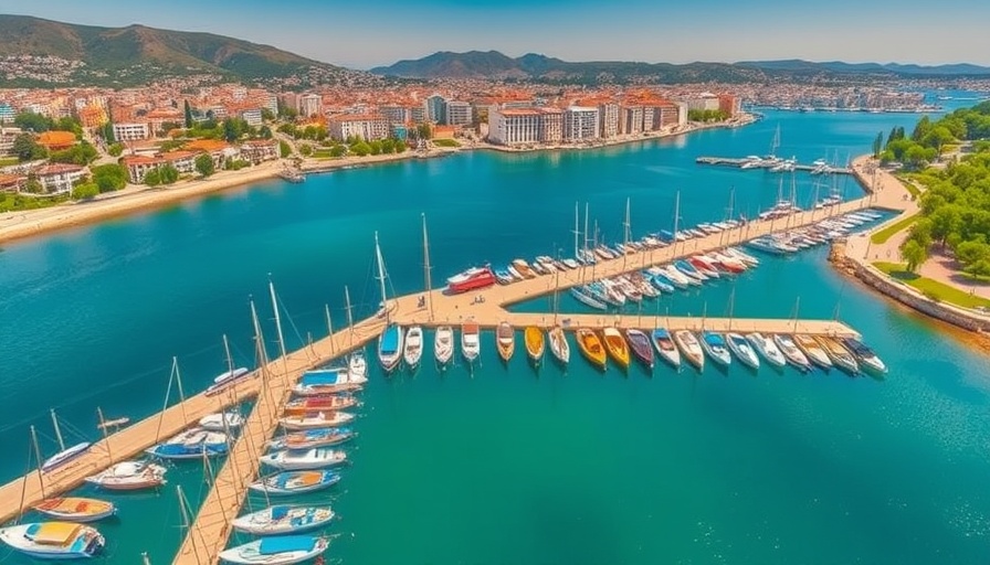 Scenic view of Antalya harbor, coastline, and cityscape