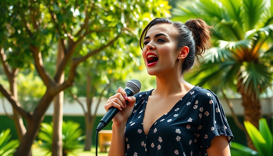 Woman singing 'Jesus, I Need You' hymn outdoors.
