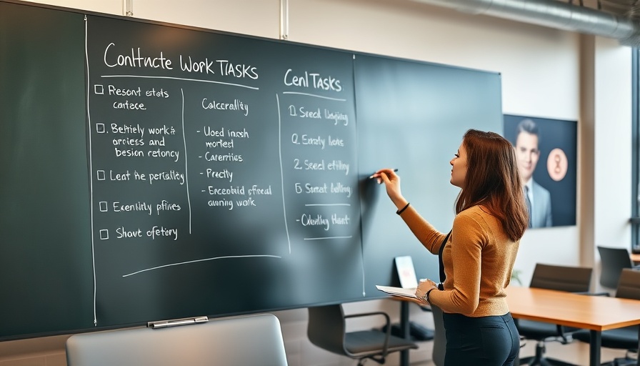 New hire orientation best practices: woman writing on blackboard in office.