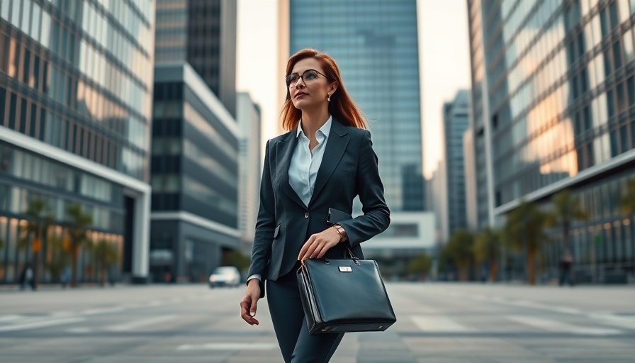 Woman in business leveraging Agentic AI in urban landscape with data visuals.