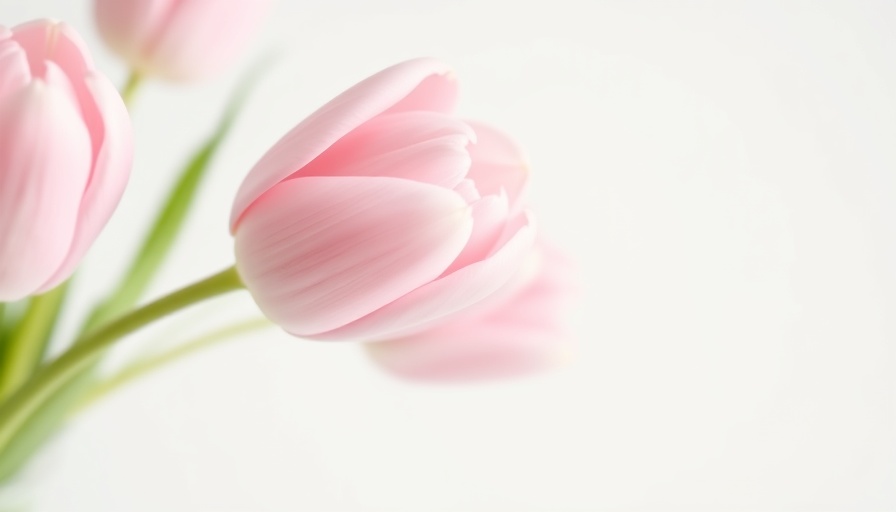 Soft-focus pink tulips on white background, dreamy atmosphere.