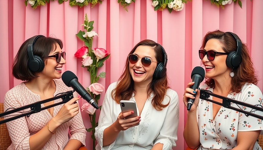 Three women in podcast discussing trust issues while holding a phone.