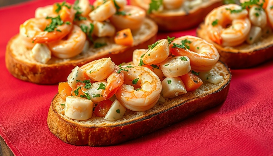 Global recipes shrimp salad on toasts with herbs