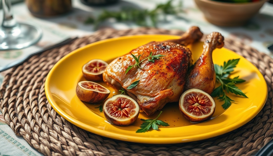 Aromatic vinegar chicken with figs on an elegant plate.