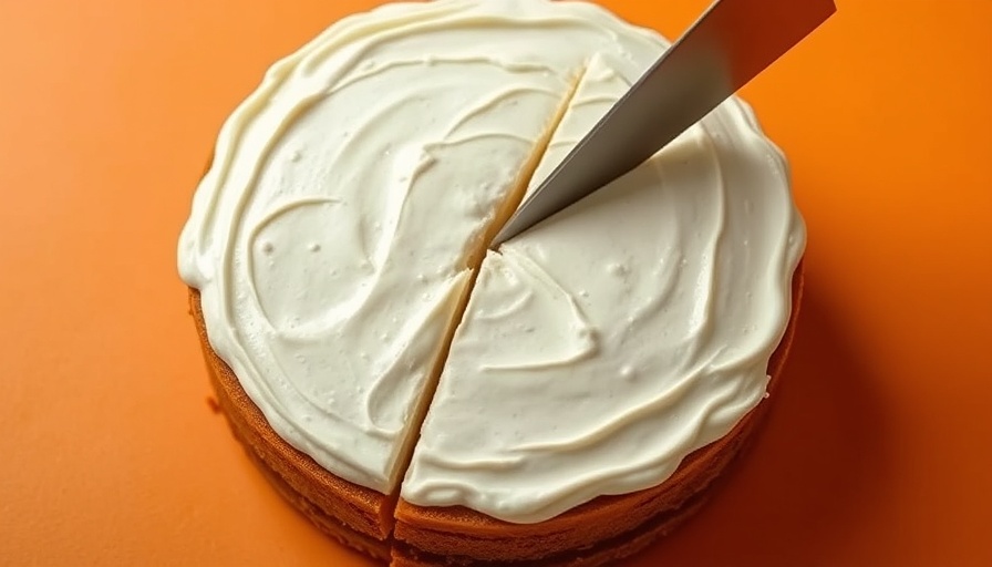 Round cake with frosting being sliced, related to global recipes.