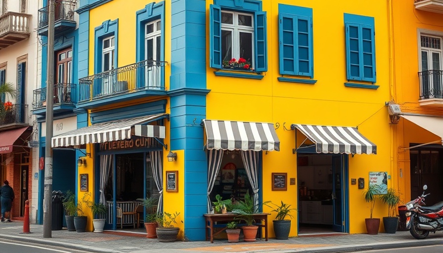 Cuban restaurant Louisville, vibrant yellow building front.