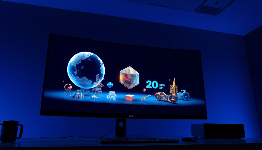 Modern monitor displaying digital art and 3D models, highlighting technology.