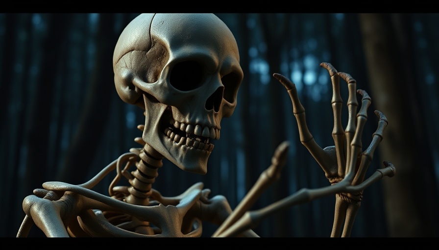 AI character performance transfer featuring a lifelike skeletal figure in a cinematic scene.