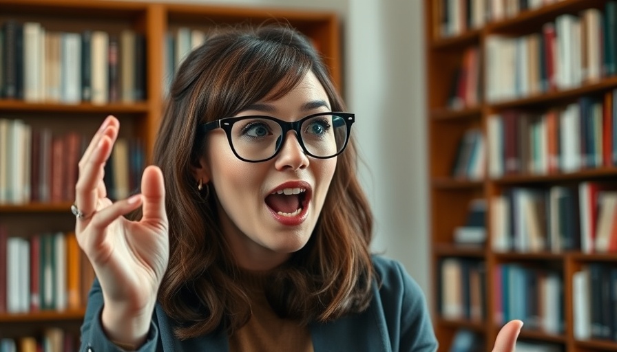 Passionate woman speaking with expressive gesture in interior setting