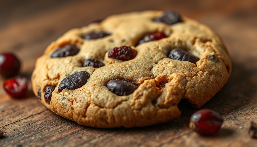 Rustic rye cranberry and dark chocolate cookie close-up.