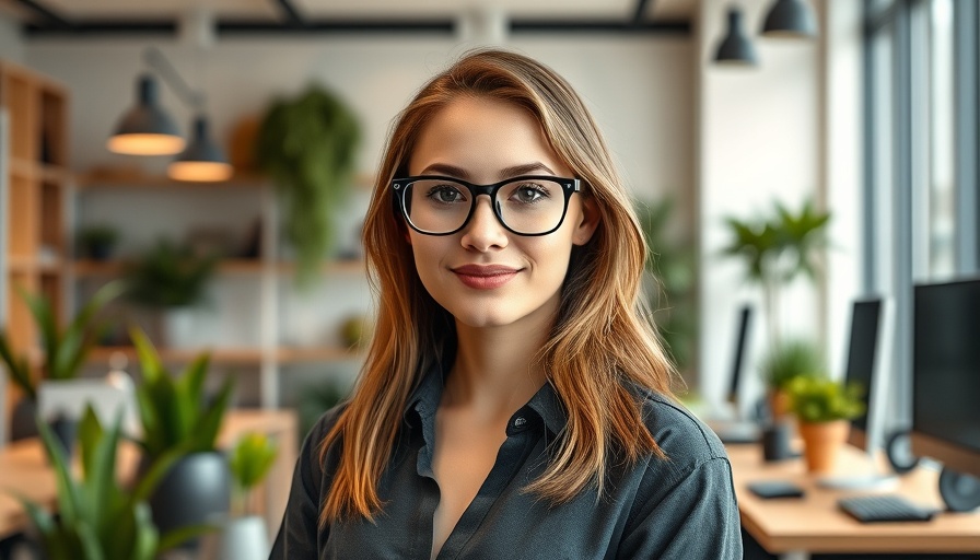 Smiling woman in tech setting wearing glasses, Women in Tech