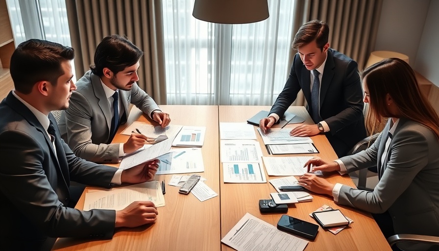 Business professionals discussing financial planning documents