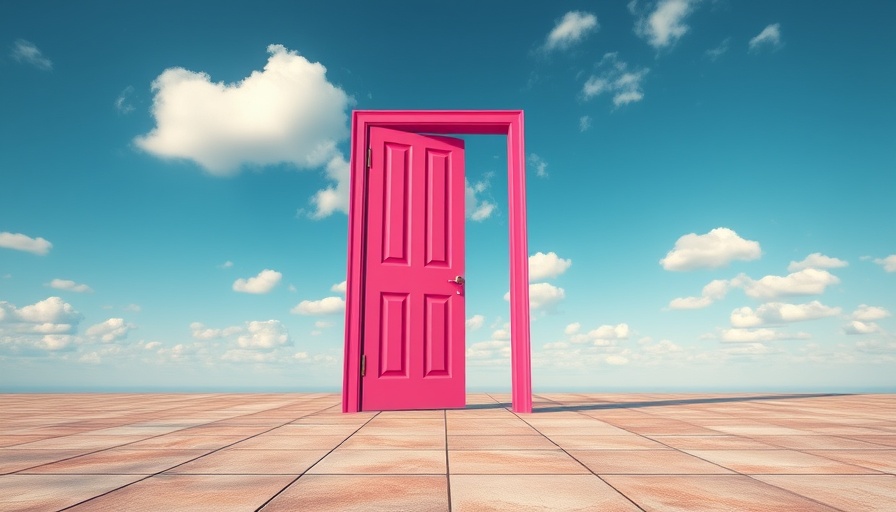 Pink door under blue sky represents art of the executive exit.