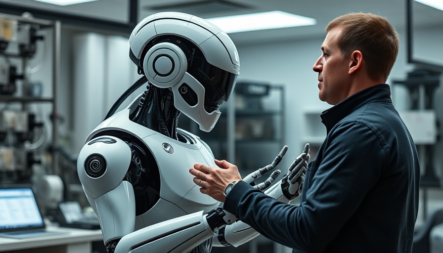 Humanoid robot interacting in a lab setting, learning across embodiments in robotics.