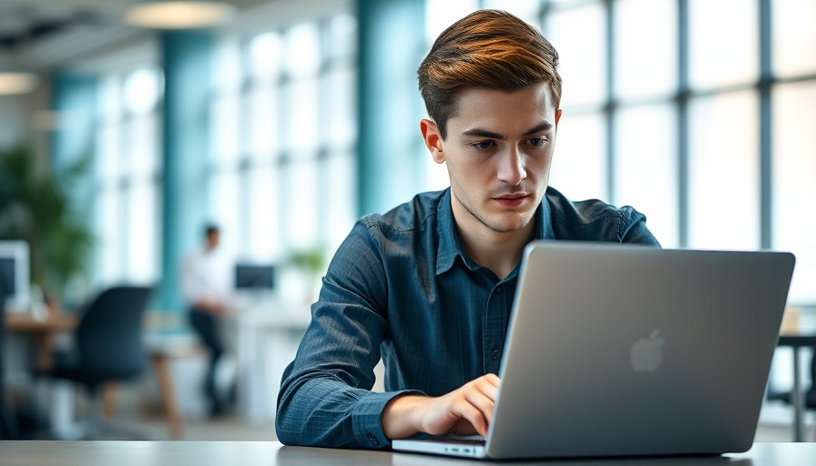 Young professional using business performance management software at work.