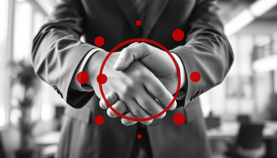 Business handshake with red circles indicating hiring warning signs.