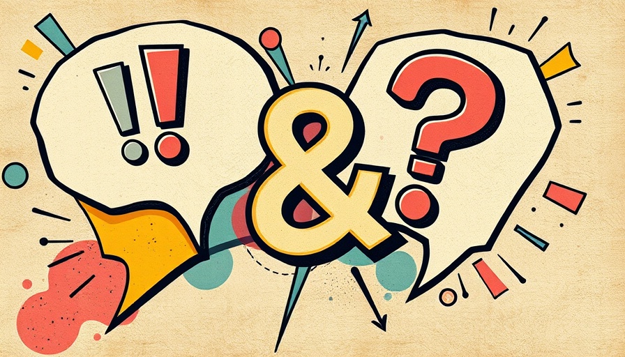Abstract illustration with speech bubbles and punctuation.
