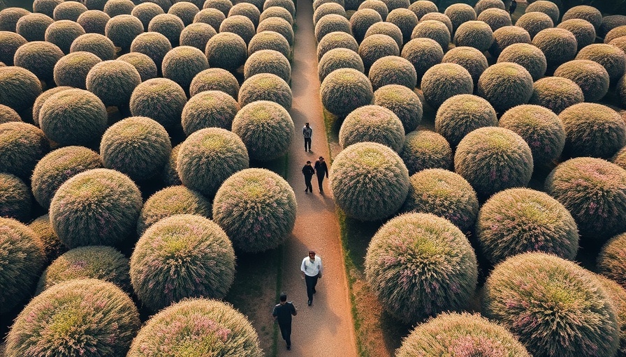 Surreal aerial view of spherical bushes with people, beautiful island top 50.