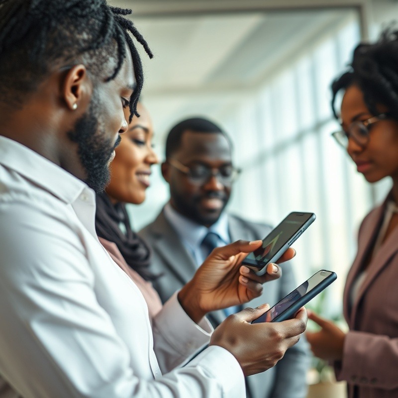 Entrepreneurial leadership illustrated by a graph and smartphone in a bright office.