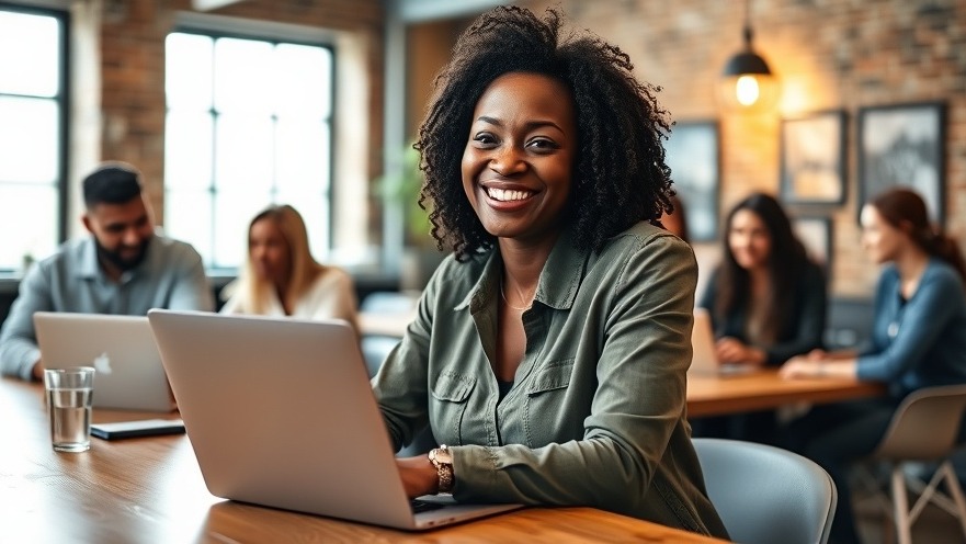 Confident African businesswoman collaborating with colleagues on entrepreneurship strategies.