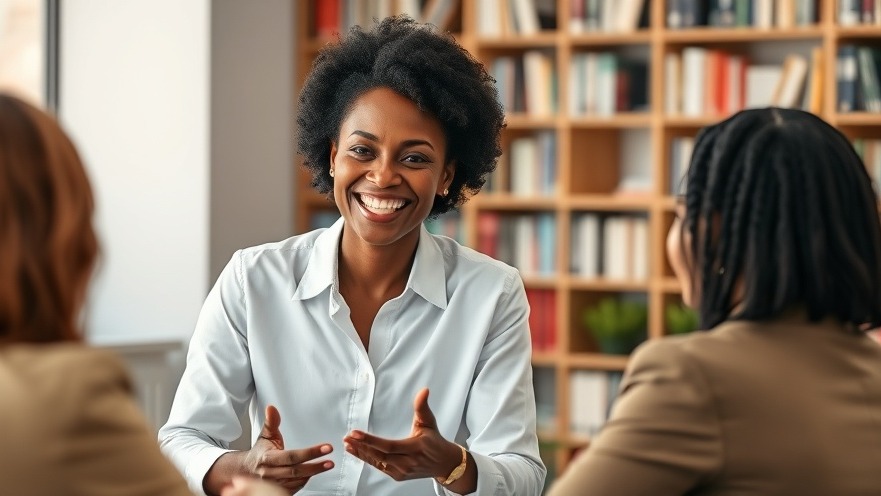 Employee engagement during a meeting with a smiling businesswoman in a modern office.