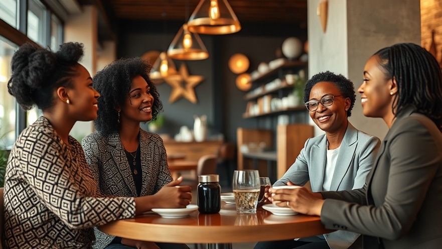 African business women discussing ideas at a meeting in a chic coffee shop.