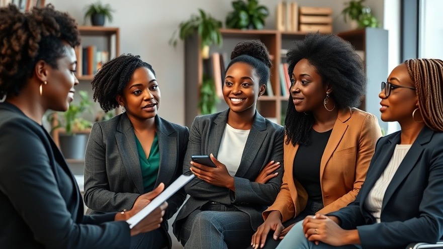 Diverse African professionals discuss hiring trends in a modern office.