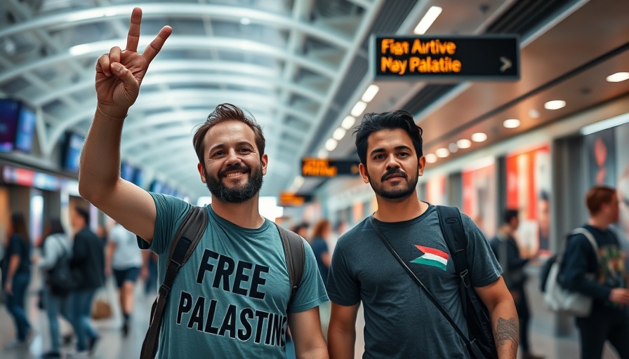 South African activists in airport supporting Gaza flotilla.