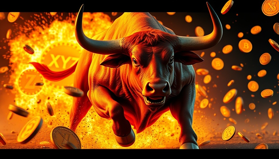 XYZVerse crypto investment concept with a charging bull and digital coins.