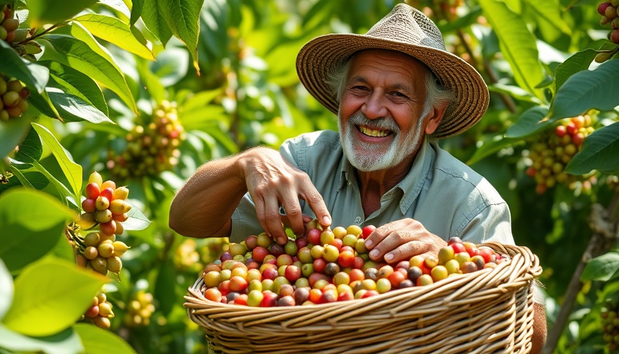 Ethiopia coffee exports: Elderly farmer harvesting coffee beans.