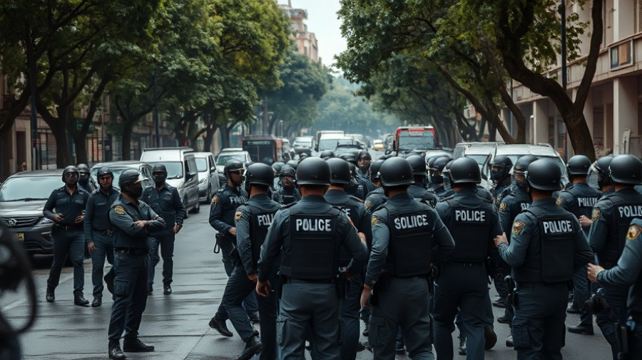 Douala clashes aftermath with security forces and vehicles.