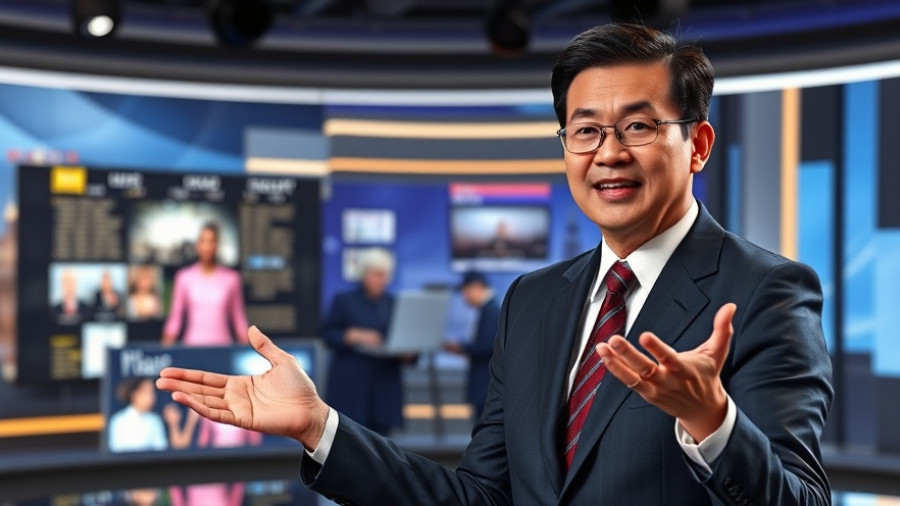 Professional news anchor discussing Cote d'Ivoire election engagement.