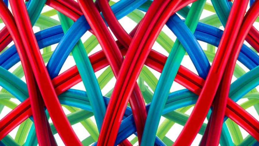 Colorful abstract weave pattern design in vibrant hues.