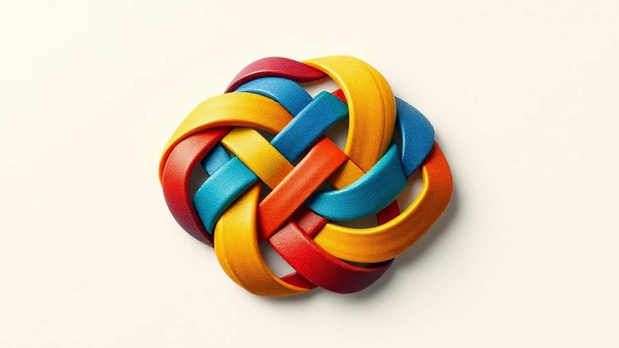 Colorful woven logo with abstract lines in vibrant design.