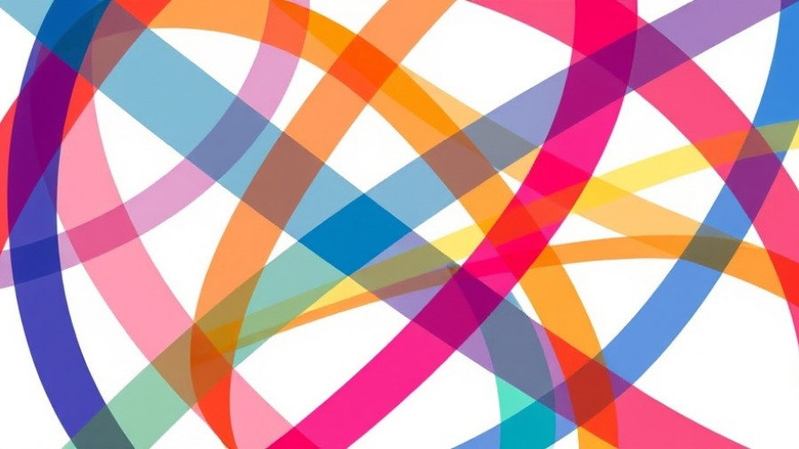 Modern abstract design with colorful interwoven arcs.