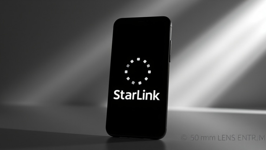 Sleek smartphone with Starlink logo, minimalist tech background.
