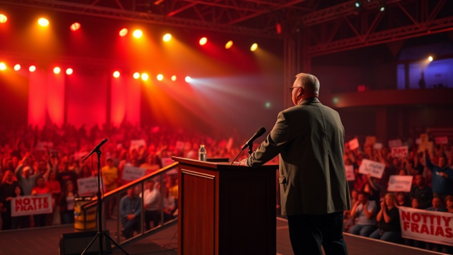 Zohran Mamdani addressing crowd at rally with passionate expression.