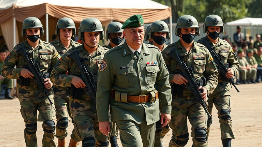 Mali soldiers escorting a man at an outdoor event with onlookers.