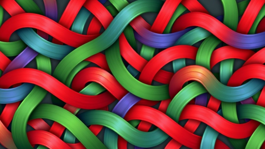 Abstract colorful weave symbolizing interconnected data flow.