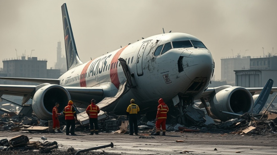 Kenya plane crash site with responders examining debris.