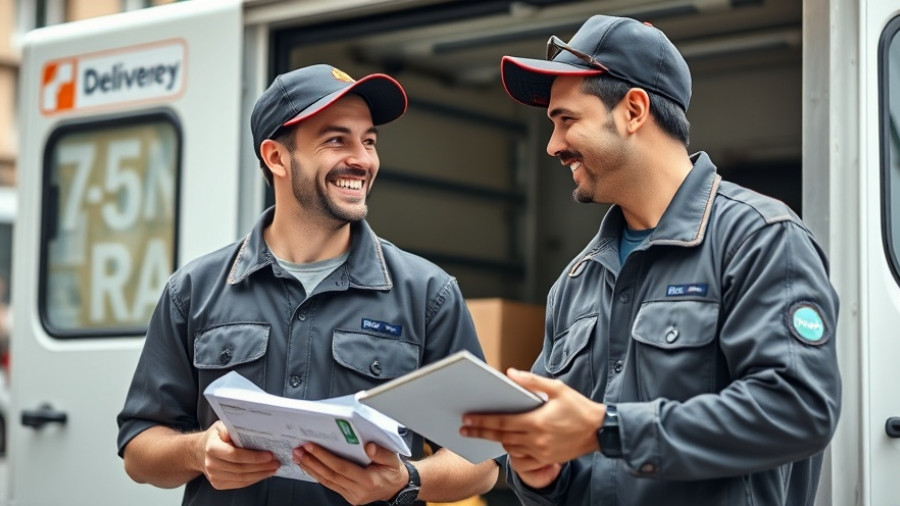 Delivery team discussing logistics beside a truck, illustrating tax compliance for digital businesses in Kenya.