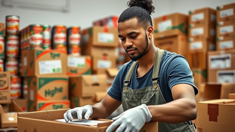 Volunteer organizes relief supplies for Hurricane Melissa Jamaica devastation.